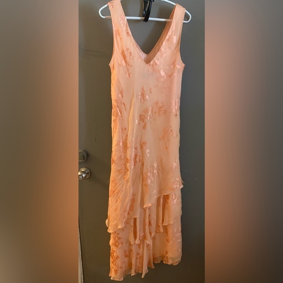 Capri vintage y2k asymmetrical Peach 100 % silk maxi beaded fairy dress - Picture 5 of 5